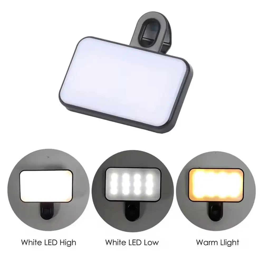 Luz de Relleno LED Portátil para Videollamadas y Selfies – Mini Aro de Luz Recargable con Clip para Móvil, Portátil, iPad – 3 Modos de Brillo – Luz Blanca y Cálida para Videoconferencias y Fotos