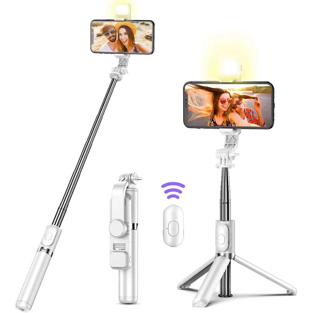 Trípode Selfie Stick Bluetooth con Luz LED y Control Remoto