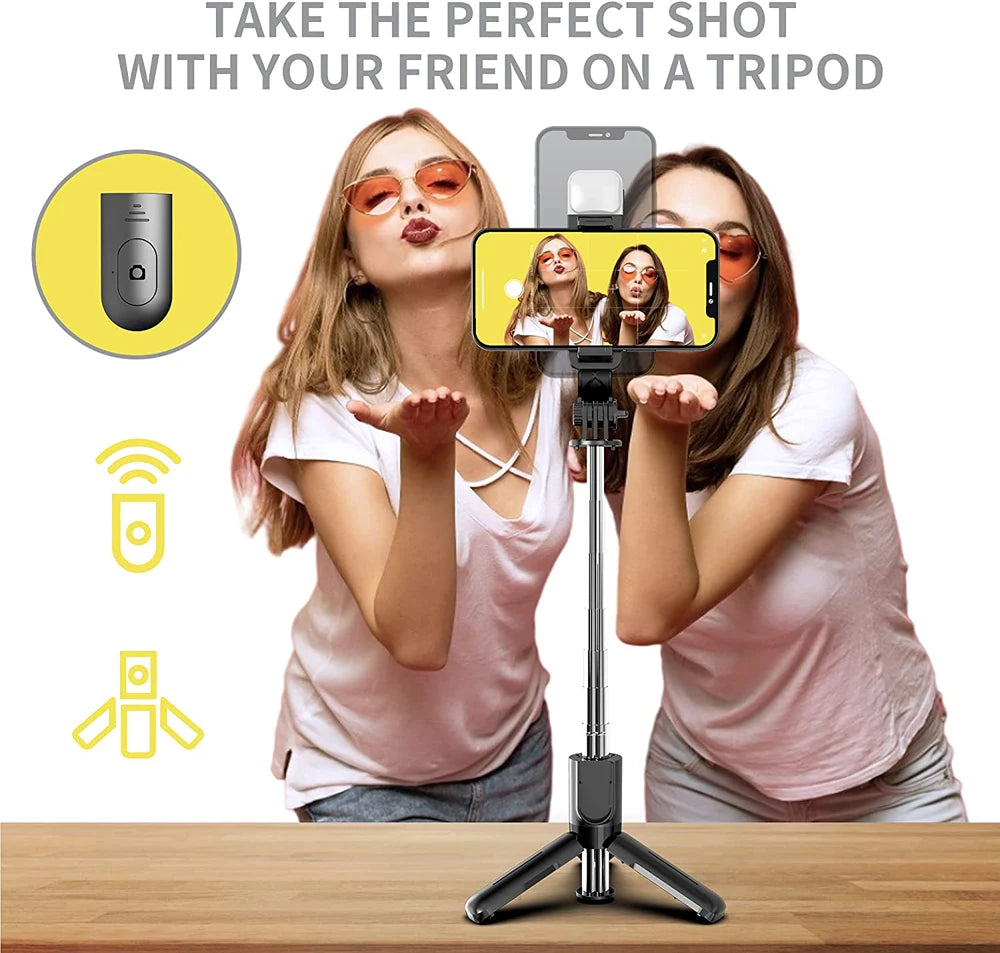 Trípode Selfie Stick Bluetooth con Luz LED y Control Remoto