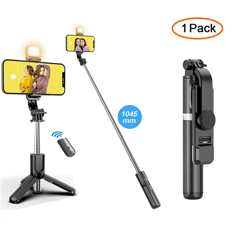 Trípode Selfie Stick Bluetooth con Luz LED y Control Remoto