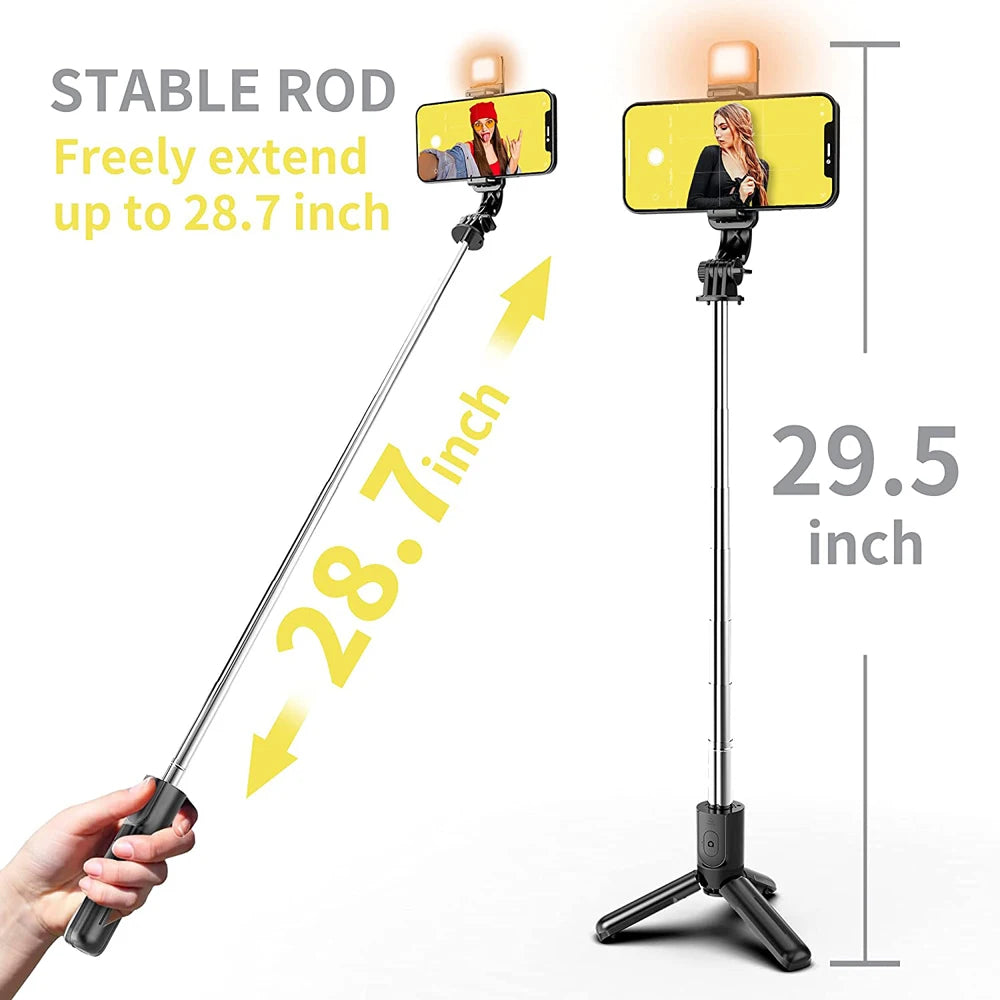 Trípode Selfie Stick Bluetooth con Luz LED y Control Remoto